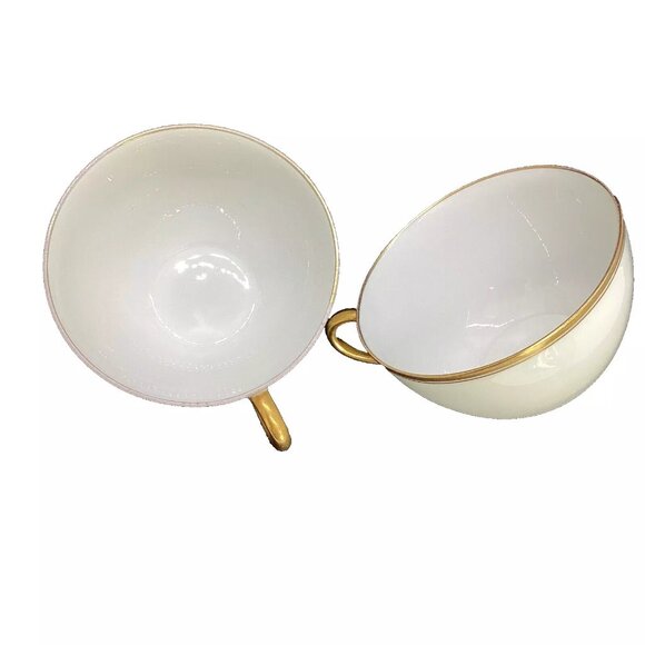 2 Haviland Limoges France Tea Cups Coupe H1415 White/Gold Trim & Inner R… - Picture 3 of 7